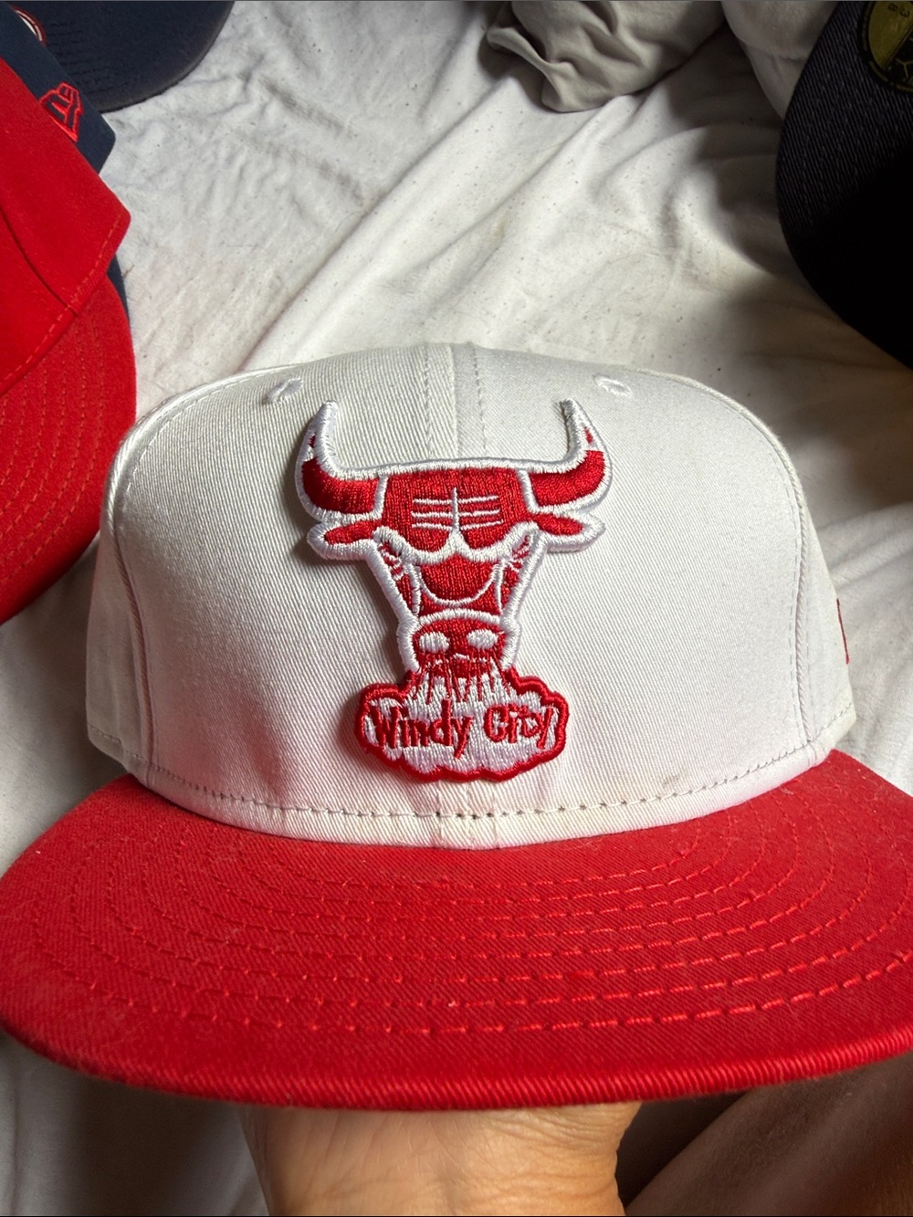 White and Red Windy City Bulls Snapback Hat